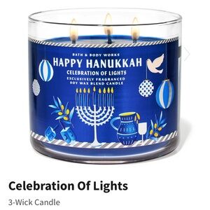 NIB B&BW Happy Hanukkah “Celebration of Lights” scent 3-Wick Candle w Metal Lid